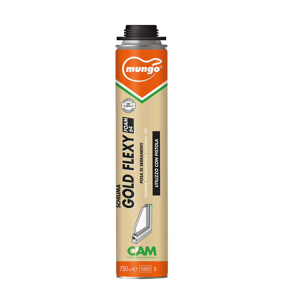 GOLD FLEXY FOAM 64 – Utilizzo con Pistola - Schiuma poliuretanica flessibile per serramenti, auto-estinguente - tipo B2 CERTIFICATA LEED® IEQ-Credits 4.1 Adesivi e sigillanti