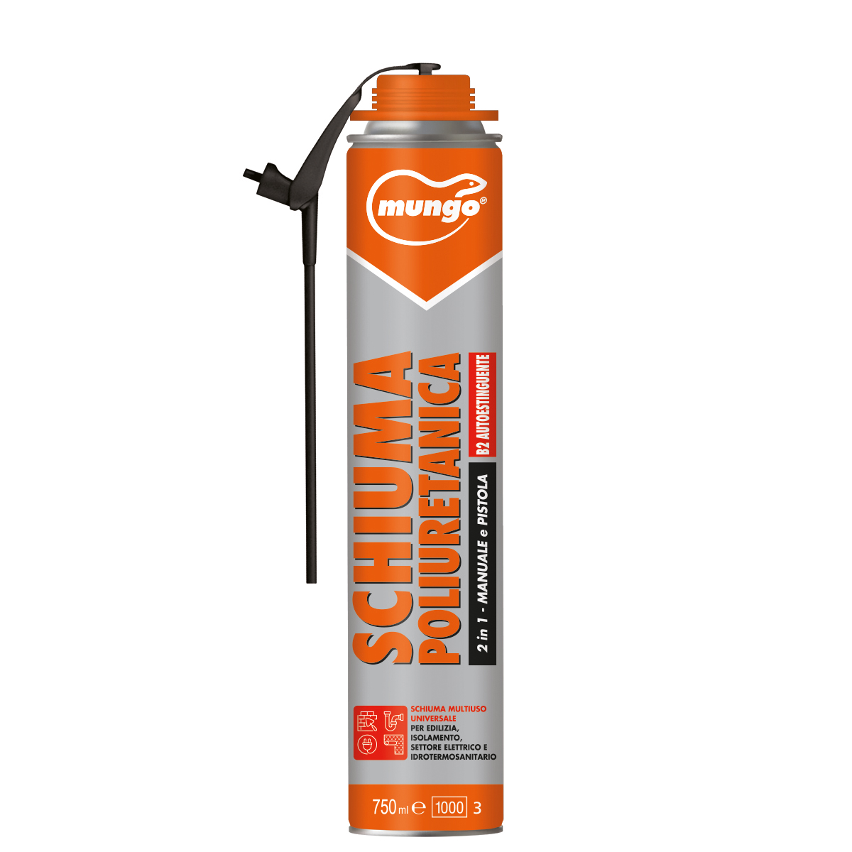 SCHIUMA POLIURETANICA B2 AUTOESTINGUENTE – 2in1 - Schiuma poliuretanica auto-estinguente B2 qualità professionale  – 2in1 per utilizzo sia manuale che con pistola